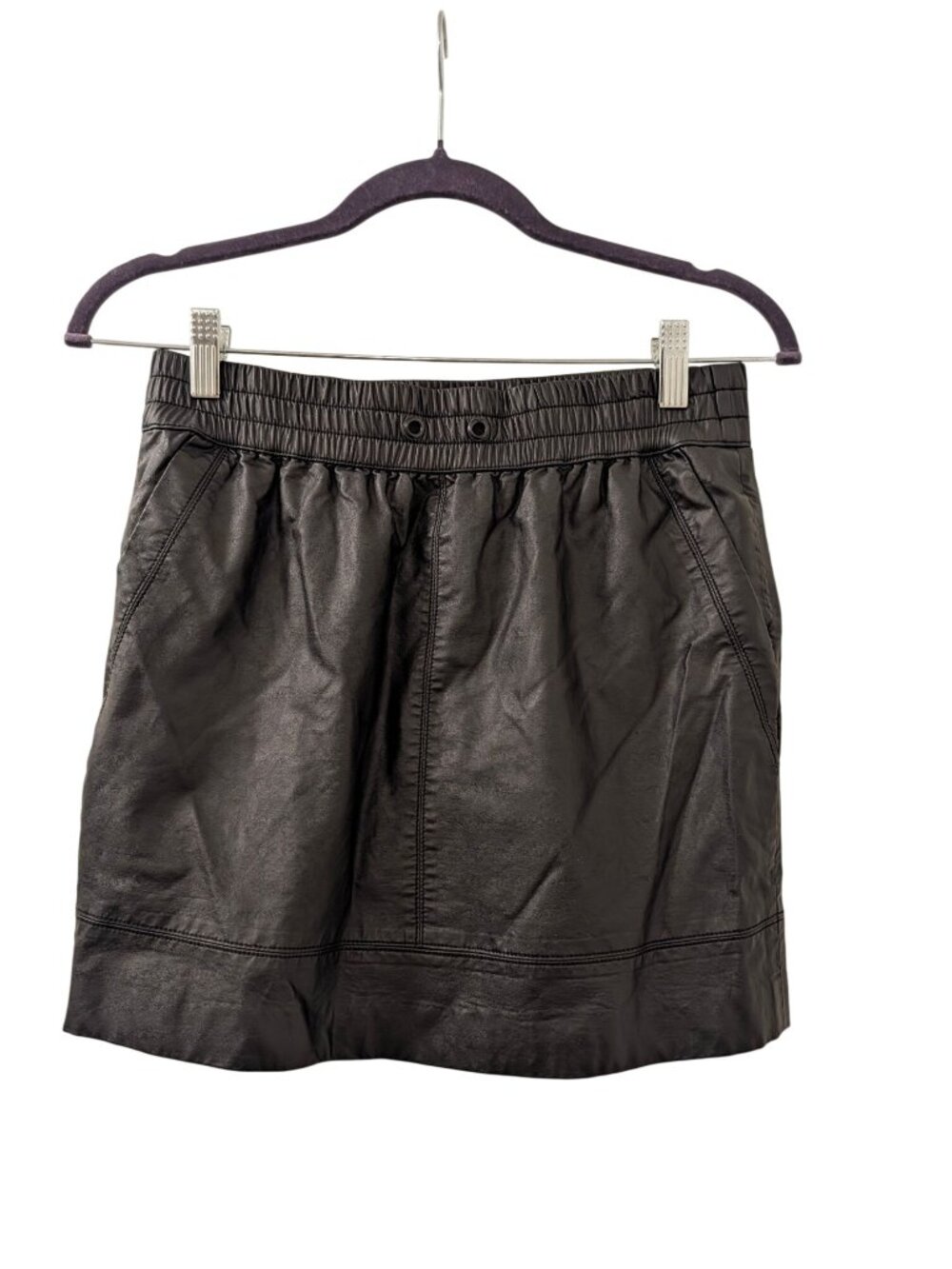 Bar III Black Faux Leather Mini Skirt With Elastic Waist & Pockets XS